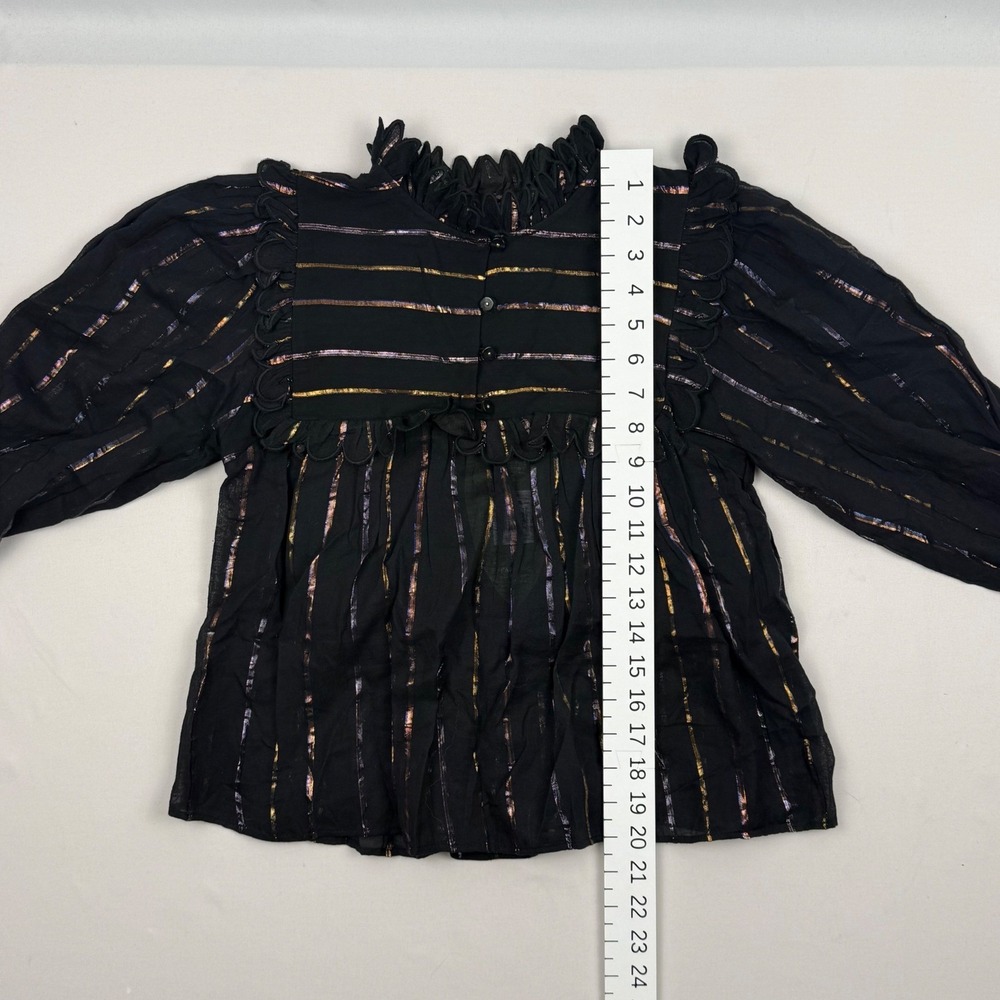 FARM Rio Black Metallic-Striped Ruffled Blouse - Picture 8 of 16